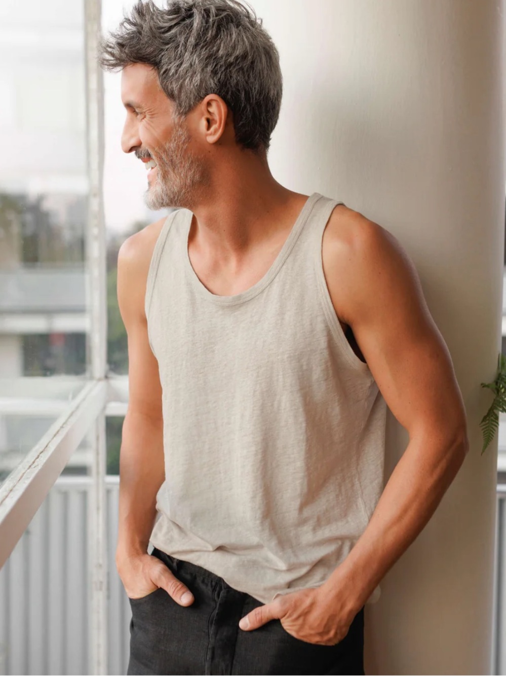 Alex Crane 100% European Linen Tank Top In Bone